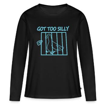 Oiseau en cage avec le texte Devenu trop bête - T-shirt manches longues Premium bio Femme - noir - Devant - Julia (174cm)