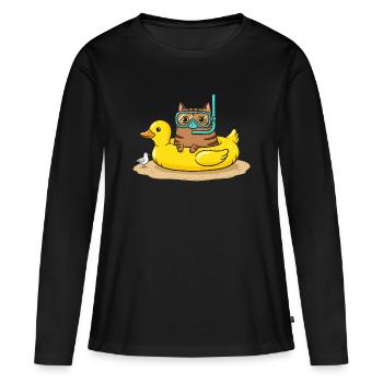 Taucherkatze auf Gummi Ente - Frauen Premium Bio Langarmshirt - Schwarz - Vorne - Julia (174cm)
