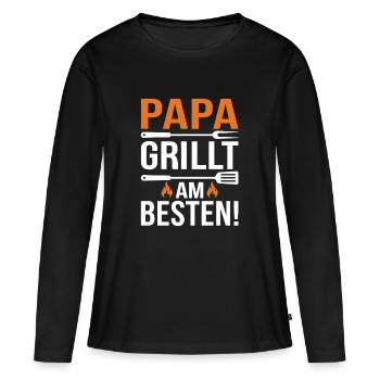 Papa Grillt Am Besten - Frauen Premium Bio Langarmshirt - Schwarz - Vorne - Julia (174cm)