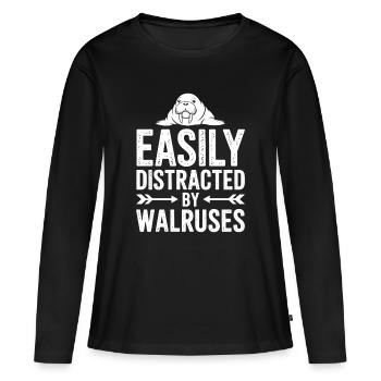 Walross Sprüche Walross Lustiges Walross Geschenk  - Frauen Premium Bio Langarmshirt - Schwarz - Vorne - Julia (174cm)