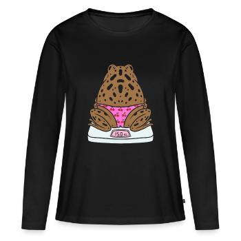 Grenouille sur des écailles avec des cerises - T-shirt manches longues Premium bio Femme - noir - Devant - Julia (174cm)
