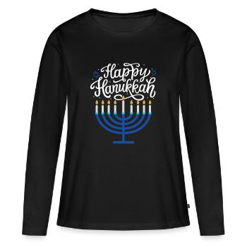 Joyeux Menorah de Hanoucca - T-shirt manches longues Premium bio Femme - noir - Devant - Julia (174cm)