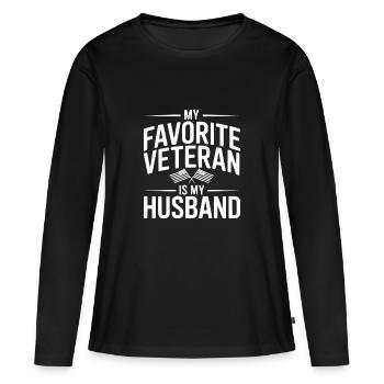 Mon vétéran préféré est mon mari - T-shirt manches longues Premium bio Femme - noir - Devant - Julia (174cm)