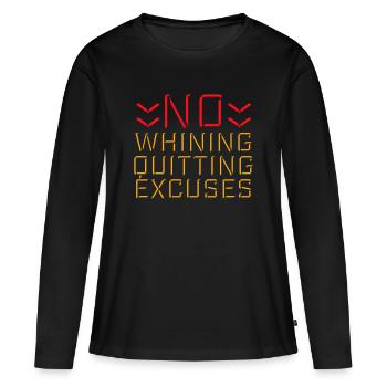 Pas de plaintes, pas d’abandon, pas d’excuses, motivation pour la salle de sport - T-shirt manches longues Premium bio Femme - noir - Devant - Julia (174cm)