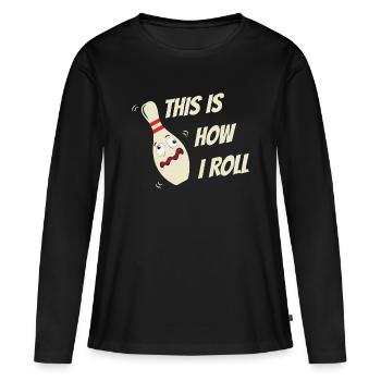 Dicons de Bowling Skittles Voilà comment je roule - T-shirt manches longues Premium bio Femme - noir - Devant - Julia (174cm)