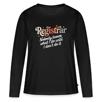 Secrétaire d’école Secrétaire d’école Bureau de l’école Administration - T-shirt manches longues Premium bio Femme - noir - Devant - Julia (174cm)