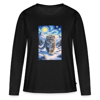 Snow leopard in the star forest - Women's Premium Organic Long Sleeve Shirt - black - Front - Julia (174cm)