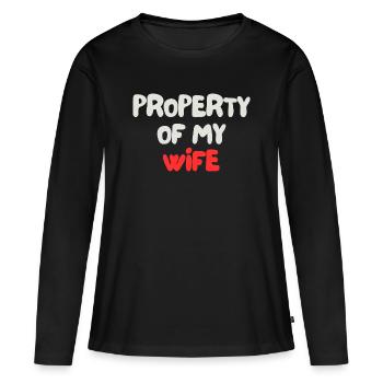 Propriété de ma femme - T-shirt manches longues Premium bio Femme - noir - Devant - Julia (174cm)