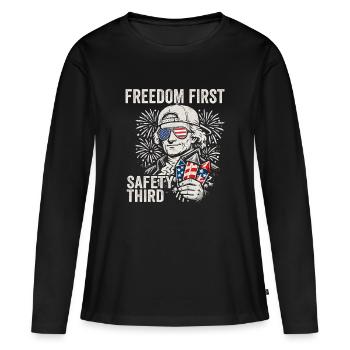 Freedom first, security in third place. Jef - Women's Premium Organic Long Sleeve Shirt - black - Front - Julia (174cm)