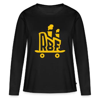 Rollbrett Fabrik Logo gelb - Frauen Premium Bio Langarmshirt - Schwarz - Vorne - Julia (174cm)