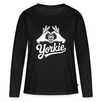 Yorkie Herz Hände - Frauen Premium Bio Langarmshirt - Schwarz - Vorne - Julia (174cm)