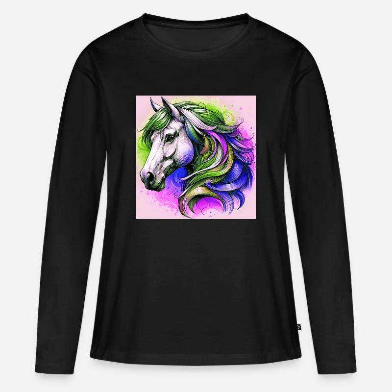 Pferd - Frauen Premium Bio Langarmshirt - Schwarz