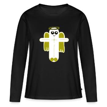 Croix Crucifix Ange Protecteur - T-shirt manches longues Premium bio Femme - noir - Devant - Julia (174cm)