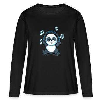 Music Panda with Headphones: Cute Music Motif - Women's Premium Organic Long Sleeve Shirt - black - Front - Julia (174cm)