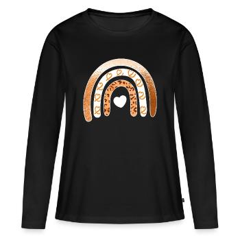 Leopard-Regenbogenherz-Arc - Frauen Premium Bio Langarmshirt - Schwarz - Vorne - Julia (174cm)