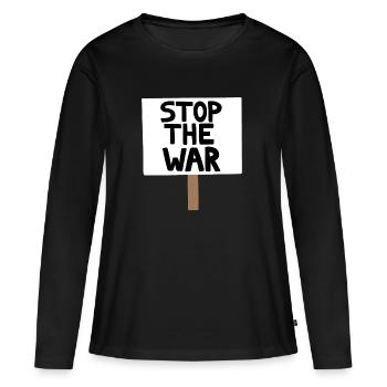 Panneau de protestation contre la guerre - T-shirt manches longues Premium bio Femme - noir - Devant - Julia (174cm)