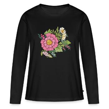 Image de fleur - T-shirt manches longues Premium bio Femme - noir - Devant - Julia (174cm)