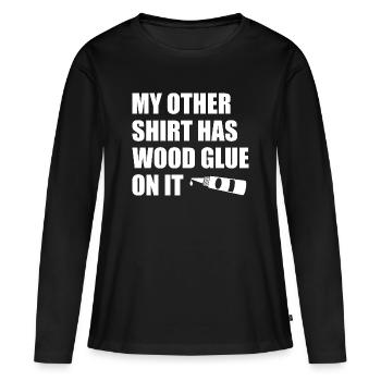 Colle à bois dessus. Menuiserie, menuisier, charpentier. - T-shirt manches longues Premium bio Femme - noir - Devant - Julia (174cm)