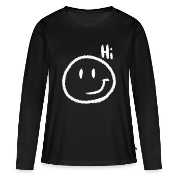 Hi Smile & Text | Kreide-Look - Frauen Premium Bio Langarmshirt - Schwarz - Vorne - Julia (174cm)