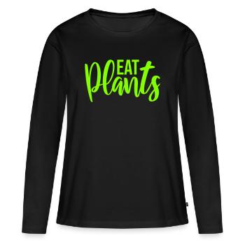 Sigle végétarien végan drôle de Eat Plants - T-shirt manches longues Premium bio Femme - noir - Devant - Julia (174cm)