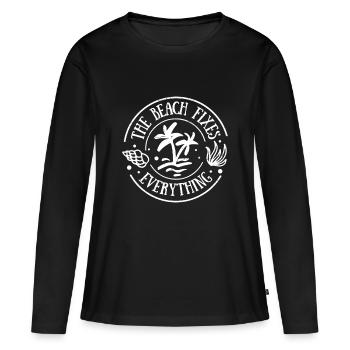 the beach fixes everything - Frauen Premium Bio Langarmshirt - Schwarz - Vorne - Julia (174cm)