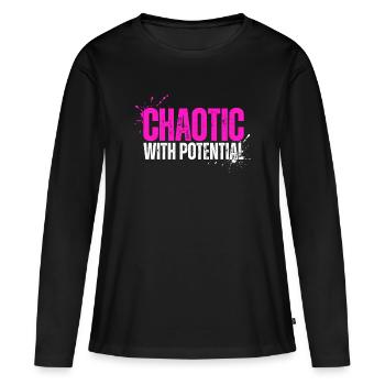 Chaotique avec du potentiel - Drôle de proverbe pour le chaos - T-shirt manches longues Premium bio Femme - noir - Devant - Julia (174cm)