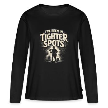 War schon enger | Schornsteinfeger Humor - Frauen Premium Bio Langarmshirt - Schwarz - Vorne - Julia (174cm)