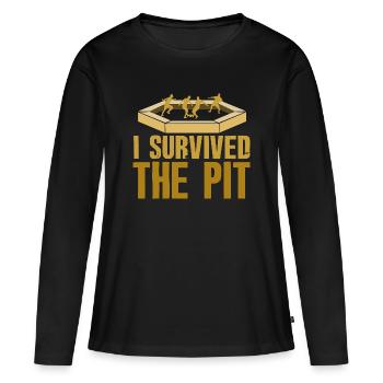 J’ai survécu à la fosse - T-shirt manches longues Premium bio Femme - noir - Devant - Julia (174cm)
