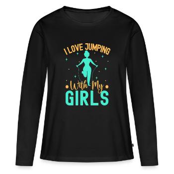 Les passionnés de fitness adorent sauter avec mes filles - T-shirt manches longues Premium bio Femme - noir - Devant - Julia (174cm)