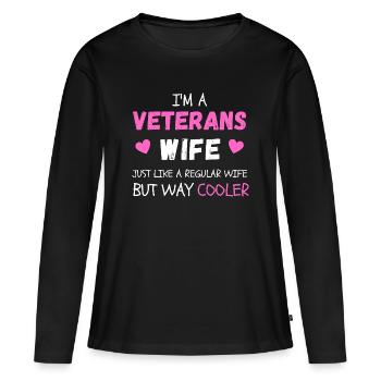 Fière épouse vétérane - T-shirt manches longues Premium bio Femme - noir - Devant - Julia (174cm)