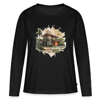 Villa moderniste de style Sims aquarelle - T-shirt manches longues Premium bio Femme - noir - Devant - Julia (174cm)