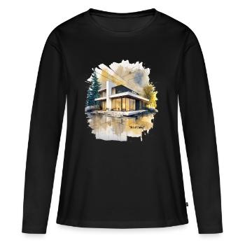 Villa moderne aquarelle - T-shirt manches longues Premium bio Femme - noir - Devant - Julia (174cm)