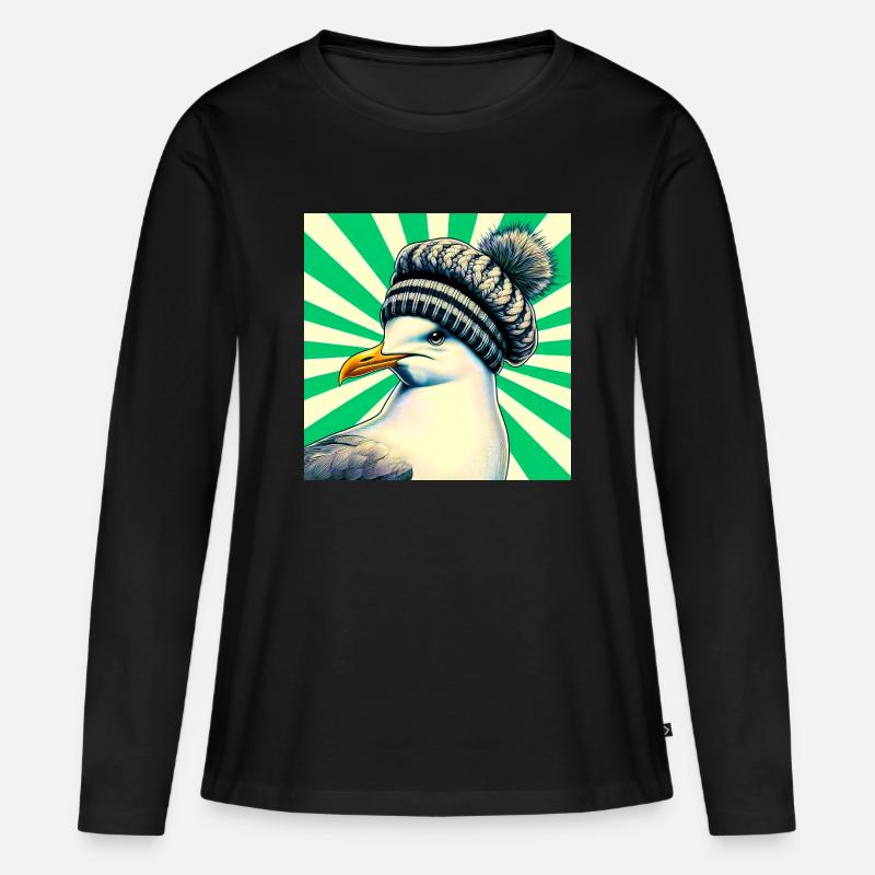 Möwe - Frauen Premium Bio Langarmshirt - Schwarz