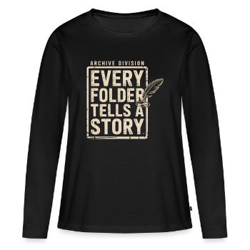 Chaque dossier raconte une histoire - T-shirt manches longues Premium bio Femme - noir - Devant - Julia (174cm)