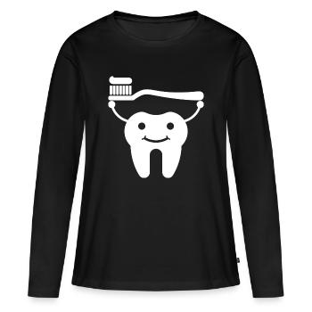 Dent avec brosse à dents et dentifrice - T-shirt manches longues Premium bio Femme - noir - Devant - Julia (174cm)