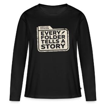 Chaque dossier raconte une histoire - T-shirt manches longues Premium bio Femme - noir - Devant - Julia (174cm)