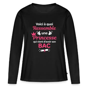 Princesse BAC: Couronnement et Réussite - T-shirt manches longues Premium bio Femme - noir - Devant - Julia (174cm)