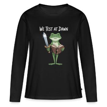 Dawn Test Frog: Sword & Scroll - Women's Premium Organic Long Sleeve Shirt - black - Front - Julia (174cm)