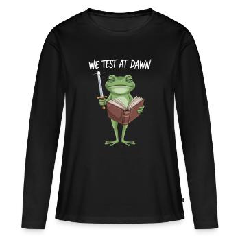 Nous testons chez Dawn Frog Wizard - T-shirt manches longues Premium bio Femme - noir - Devant - Julia (174cm)
