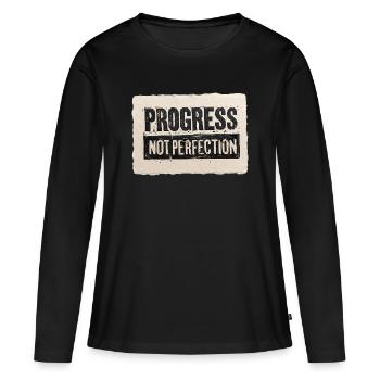 Progrès-pas-perfection - T-shirt manches longues Premium bio Femme - noir - Devant - Julia (174cm)