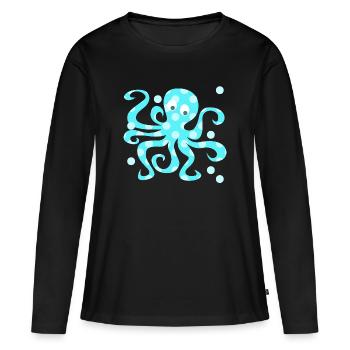 Poulpe Calamar Points Points Bestioles Animal marin comique - T-shirt manches longues Premium bio Femme - noir - Devant - Julia (174cm)