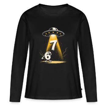 UFO-Lichtstrahl über Zahl 6 7 Meme - Frauen Premium Bio Langarmshirt - Schwarz - Vorne - Julia (174cm)