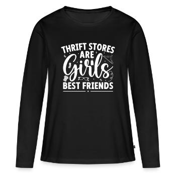 Les friperies sont les filles, meilleures amies, adorent les friperies - T-shirt manches longues Premium bio Femme - noir - Devant - Julia (174cm)