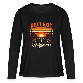 Prochaine sortie Inconnue | Road trip - T-shirt manches longues Premium bio Femme - noir - Devant - Julia (174cm)