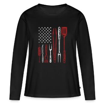 Outils de barbecue Grill US Flag Pitmaster - T-shirt manches longues Premium bio Femme - noir - Devant - Julia (174cm)