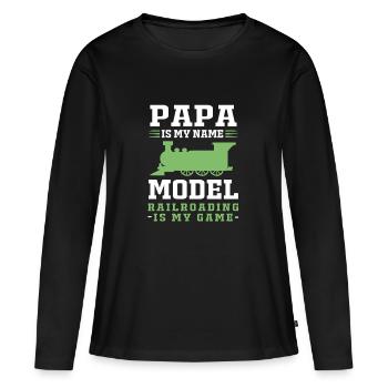 Modelleisenbahn Modellbau Modellbauer - Frauen Premium Bio Langarmshirt - Schwarz - Vorne - Julia (174cm)