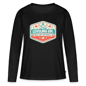 Passez au niveau supérieur - T-shirt manches longues Premium bio Femme - noir - Devant - Julia (174cm)