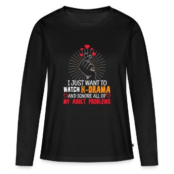 Évasion K-drama : Ignorer les malheurs d’adultes - T-shirt manches longues Premium bio Femme - noir - Devant - Julia (174cm)