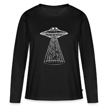 UFO-Lichtstrahl-Illustration - Frauen Premium Bio Langarmshirt - Schwarz - Vorne - Julia (174cm)