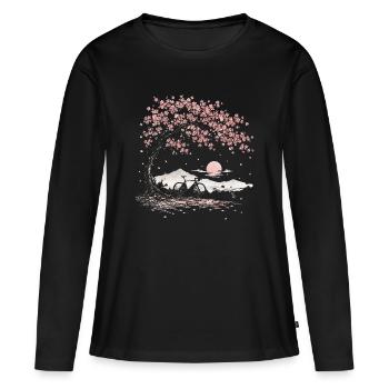 Kirschblüte Kirschbaum Fahrrad  - Frauen Premium Bio Langarmshirt - Schwarz - Vorne - Julia (174cm)